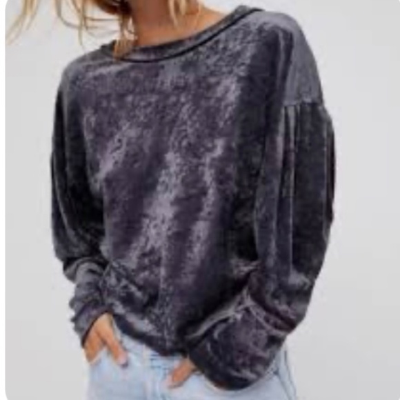 We The Free Milan Crushed Velvet Top Sz S Gray Layering Puff Sleeve Whimsigoth - Picture 4 of 12